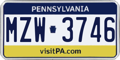 PA license plate MZW3746