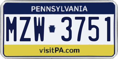 PA license plate MZW3751