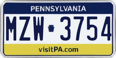 PA license plate MZW3754