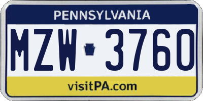 PA license plate MZW3760