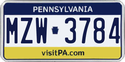 PA license plate MZW3784
