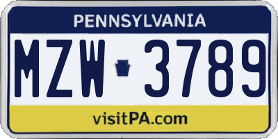 PA license plate MZW3789