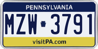 PA license plate MZW3791