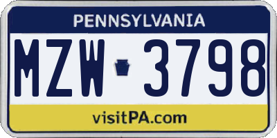 PA license plate MZW3798