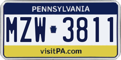 PA license plate MZW3811