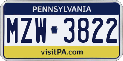 PA license plate MZW3822
