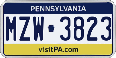 PA license plate MZW3823
