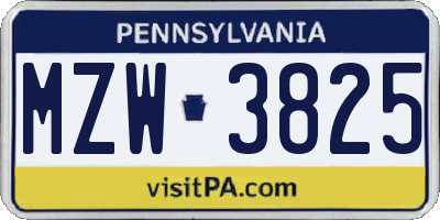 PA license plate MZW3825