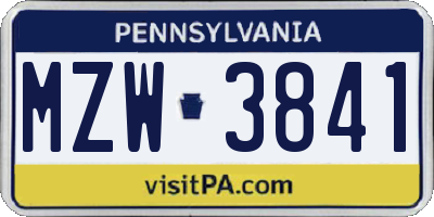 PA license plate MZW3841