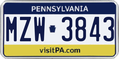 PA license plate MZW3843