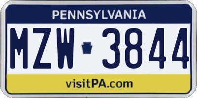 PA license plate MZW3844