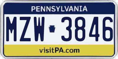 PA license plate MZW3846