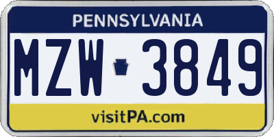 PA license plate MZW3849