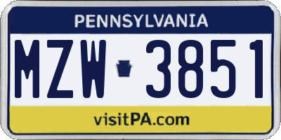 PA license plate MZW3851