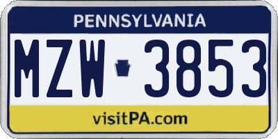 PA license plate MZW3853