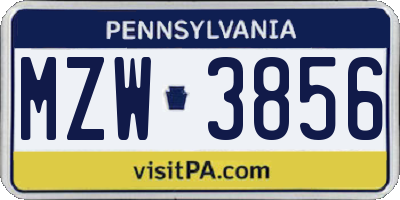 PA license plate MZW3856