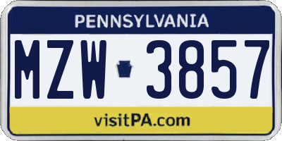 PA license plate MZW3857