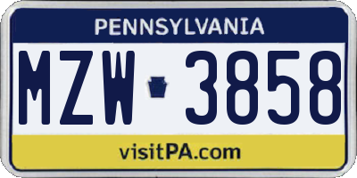 PA license plate MZW3858