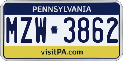 PA license plate MZW3862