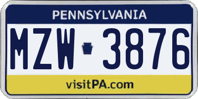 PA license plate MZW3876