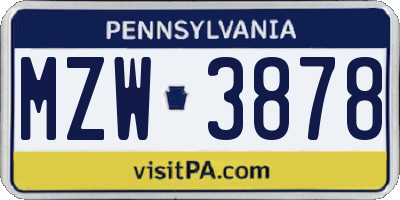 PA license plate MZW3878