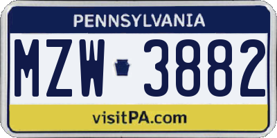 PA license plate MZW3882