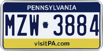 PA license plate MZW3884