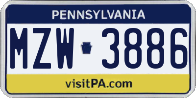 PA license plate MZW3886