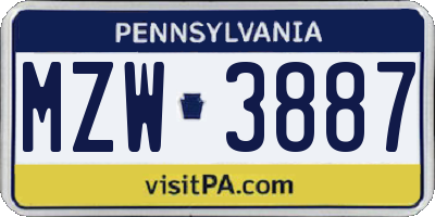 PA license plate MZW3887