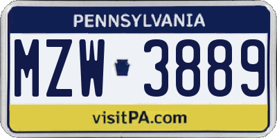 PA license plate MZW3889