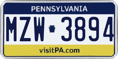 PA license plate MZW3894