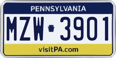 PA license plate MZW3901