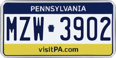 PA license plate MZW3902