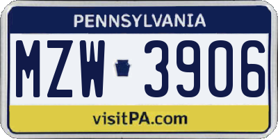 PA license plate MZW3906