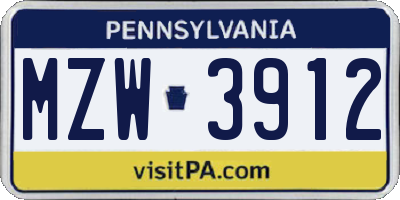 PA license plate MZW3912