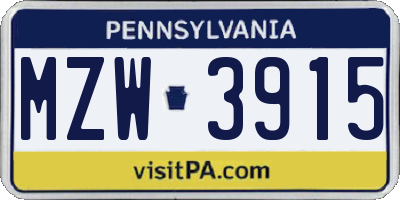 PA license plate MZW3915