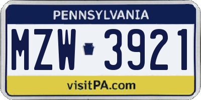 PA license plate MZW3921