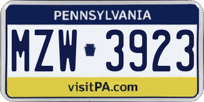 PA license plate MZW3923