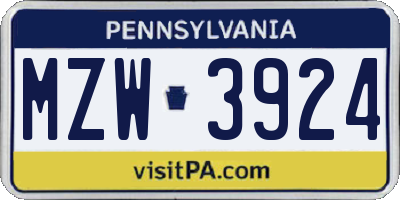 PA license plate MZW3924