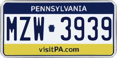 PA license plate MZW3939