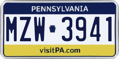 PA license plate MZW3941