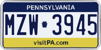 PA license plate MZW3945
