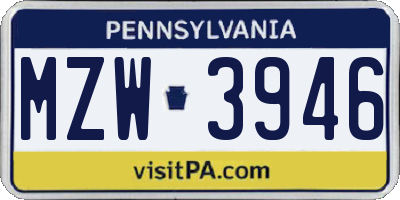 PA license plate MZW3946
