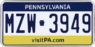 PA license plate MZW3949