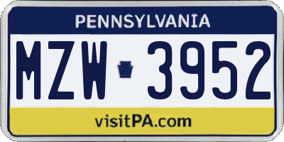 PA license plate MZW3952