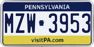 PA license plate MZW3953