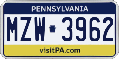PA license plate MZW3962