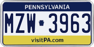 PA license plate MZW3963