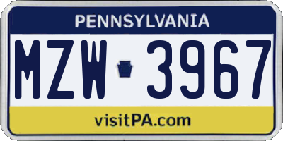 PA license plate MZW3967