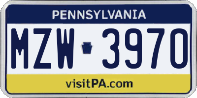 PA license plate MZW3970